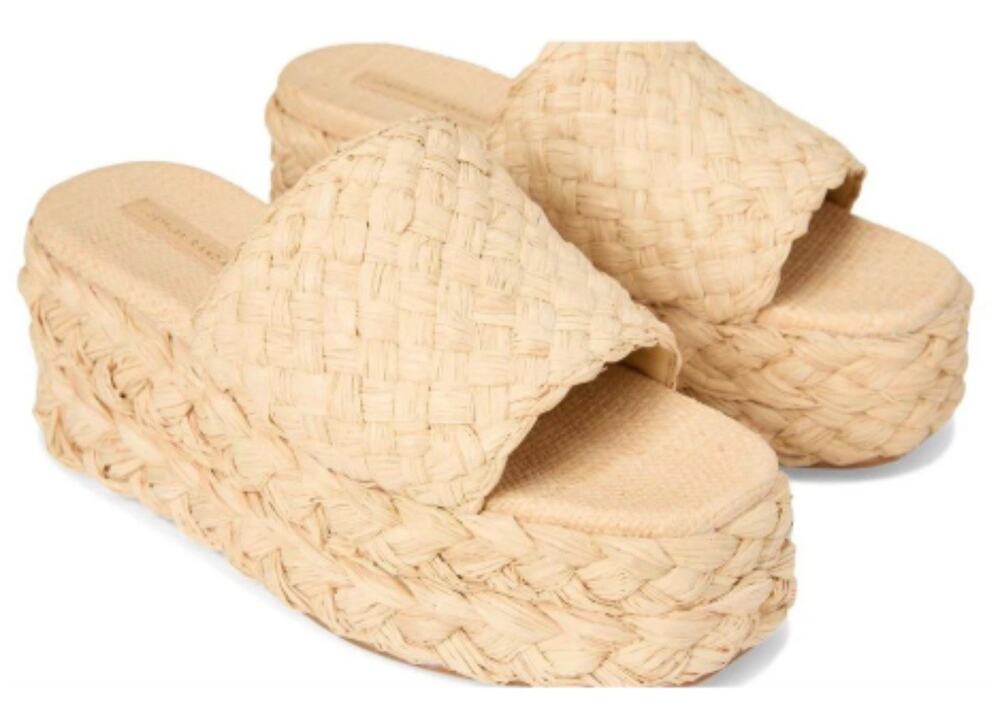 Women's Raffia Platform Slide Sandals Natural Wedge Slip On Size 7.5